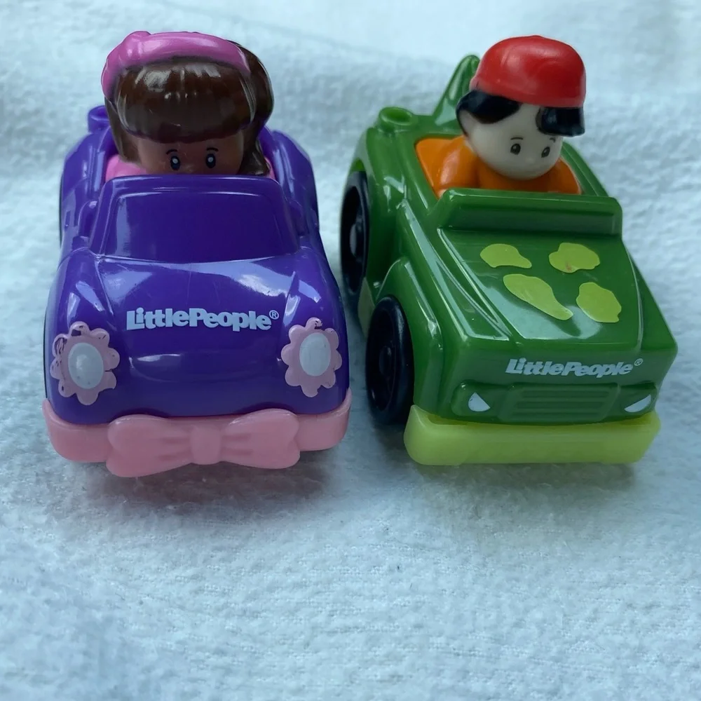 Little People Wheelies Car Racers with drivers, purple pink green, Fisher-Price